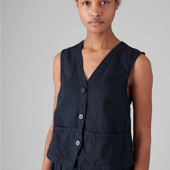 Toast Cotton Linen Canvas Waistcoat Top - Picture 1 of 4